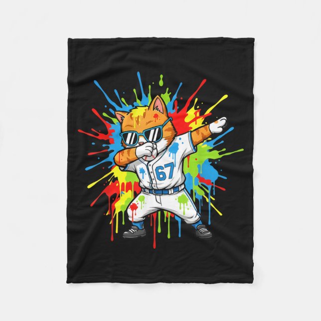 Rolig 67 Baseboll Dabbing Katt 6 7 Dripng Glass Fleecefilt (Framsidan)