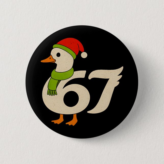 Rolig 67 Gås Jul 6 7 Meme Anka Santa Hatt F Knapp (Framsida)