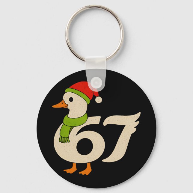 Rolig 67 Gås Jul 6 7 Meme Anka Santa Hatt F Nyckelring (Framsida)