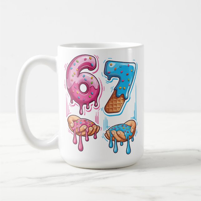 Rolig 67 Meme Munk Glassis Gen Alpha Slang Kaffemugg (Vänster)