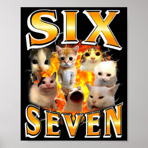 Rolig 67-meme Sex Sju Katt-meme Rolig Bootleg Gra Poster