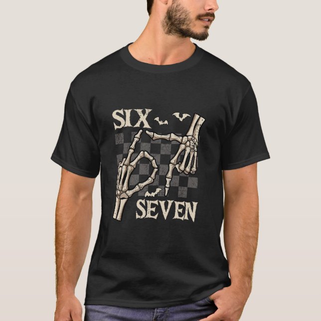 Rolig 67 Meme Skelett Hand 6 7 Halloween Tröjor S (Framsida)
