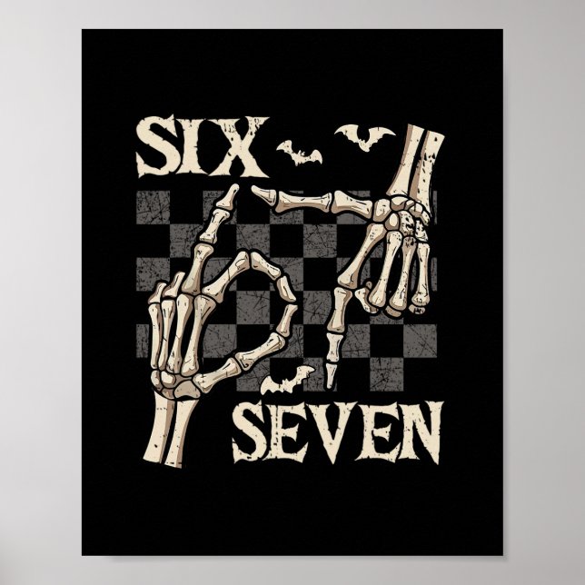 Rolig 67 Meme Skelett Hand 6 7 Halloween Tröjor S Poster (Framsidan)