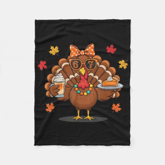Rolig 67 Meme Thanksgiving Kalkon Med Pumpapaj Fleecefilt (Framsidan)