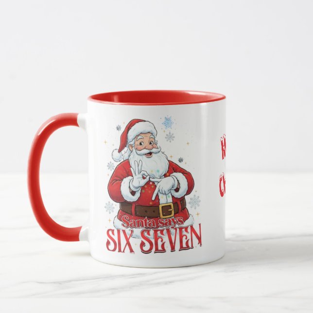 Rolig 67 Meme Tomte säger SIX SEVEN till jul  Mugg (Vänster)