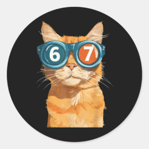 Rolig 67 Orange Katt Meme Sex Sju Matchande Katter Runt Klistermärke