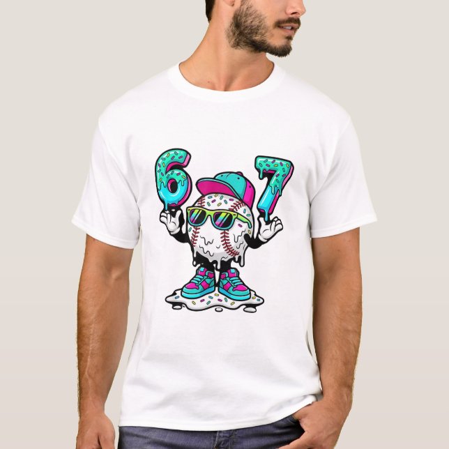 Rolig 6 7 Baseboll Glass Strilar Meme T-shirt (Framsida)