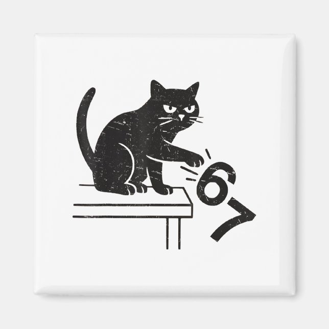 Rolig 6 7 Meme Katt Slår Omkull 67  Magnet (Framsidan)