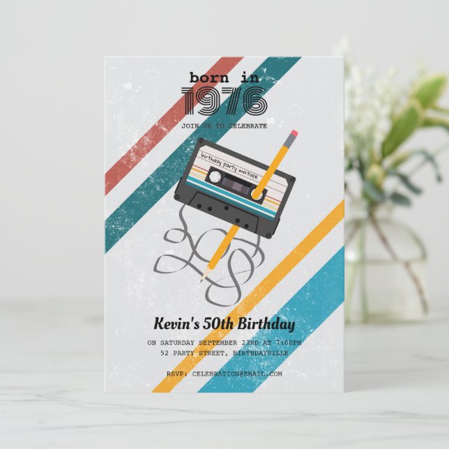 Rolig 70-tals Retro Kassettradio 50-års 1976 Födel Inbjudningar (Stående Fram)