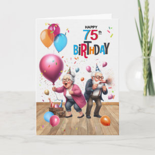 Rolig 75-årsdag för gammal man och kvinna ballonge kort
