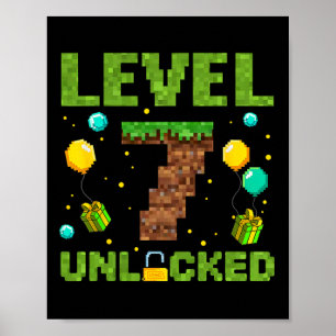 Rolig 7-års födelsedags pojke Gamer Nivå 7 Upplåst Poster
