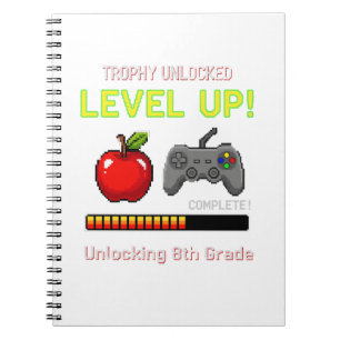 Rolig 8:e Klass Nivå Upp Gamer Trofé Upplåst Anteckningsbok