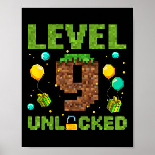 Rolig 9-års födelsedags pojke Gamer Nivå 9 Upplåst Poster