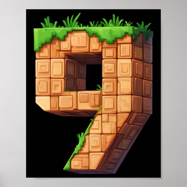 Rolig 9-års födelsedagsnummer 9 Videospelare Pixel Poster (Framsidan)