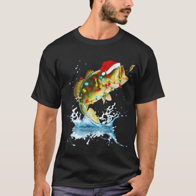 "Rolig abborrefiske Santa hatt jul pyjamas Fiskare T Shirt (Framsida)