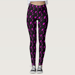 Rolig Abstrakt Geometrisk Svart Magenta Kanin Möns Leggings
