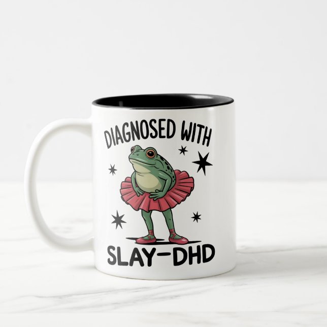 Rolig ADHD Groda Neurodivergent Meme Y2K Frogcore Två-Tonad Mugg (Vänster)