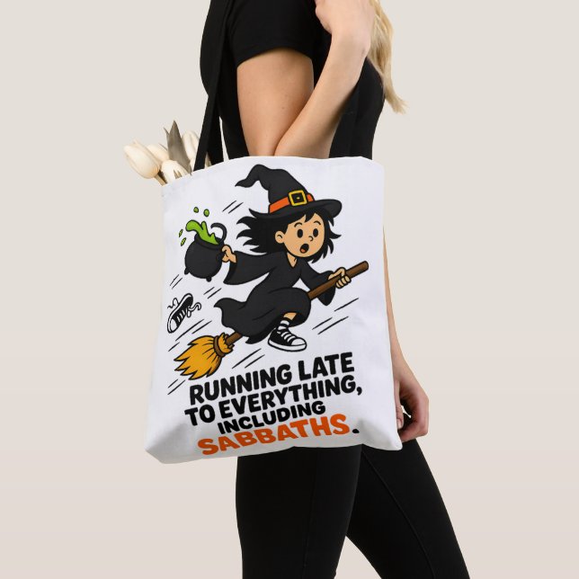 Rolig ADHD-Häxa Som Är För Sen Halloween  Tygkasse (Närbild)
