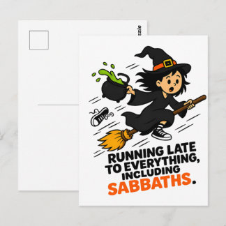 Rolig ADHD-Häxa Som Är För Sen Halloween Vykort