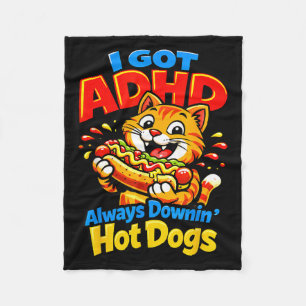 Rolig ADHD Katt Alltid Ner Hot Dogs Mat älskare Fleecefilt