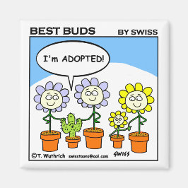 Rolig adoptiv- kaktus- och blommatecknadadoption magnet