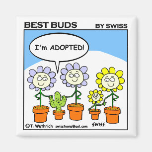 Rolig adoptiv- kaktus- och blommatecknadadoption magnet