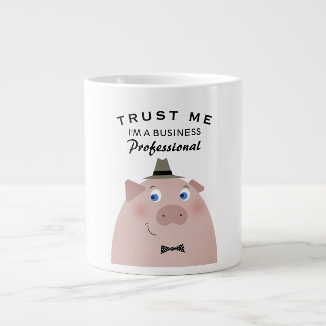 Rolig Affärsman Professionell Tecknad Söt Gris Mem Jumbo Mugg (Framsidan)