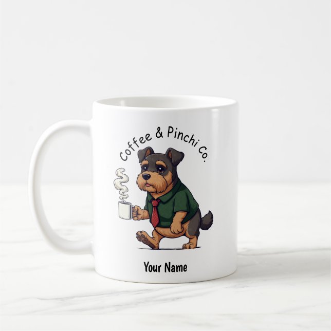 Rolig Affenpinscher Hund Affärskostym Kaffe  Kaffemugg (Vänster)