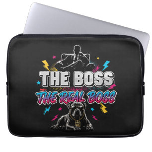 Rolig ägare till hund "Den riktiga bossen" Pitbull Laptop Fodral