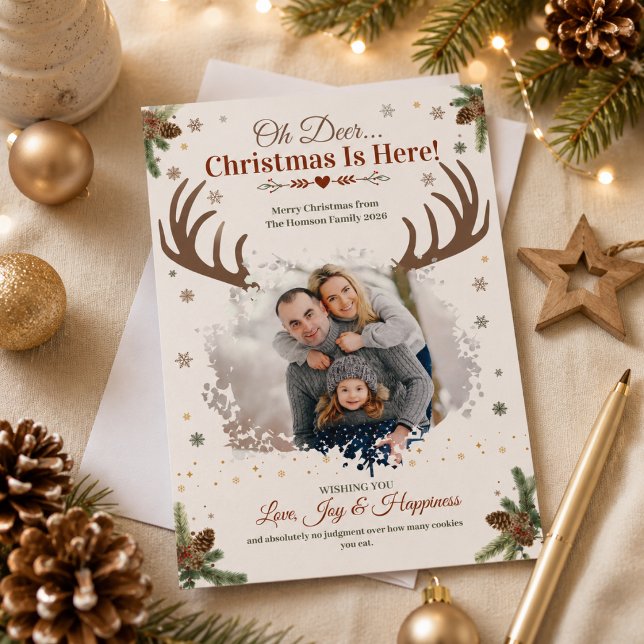 Rolig Åh Älg Julen Är Här Foto Familj (funny family photo fun christmas greeting )