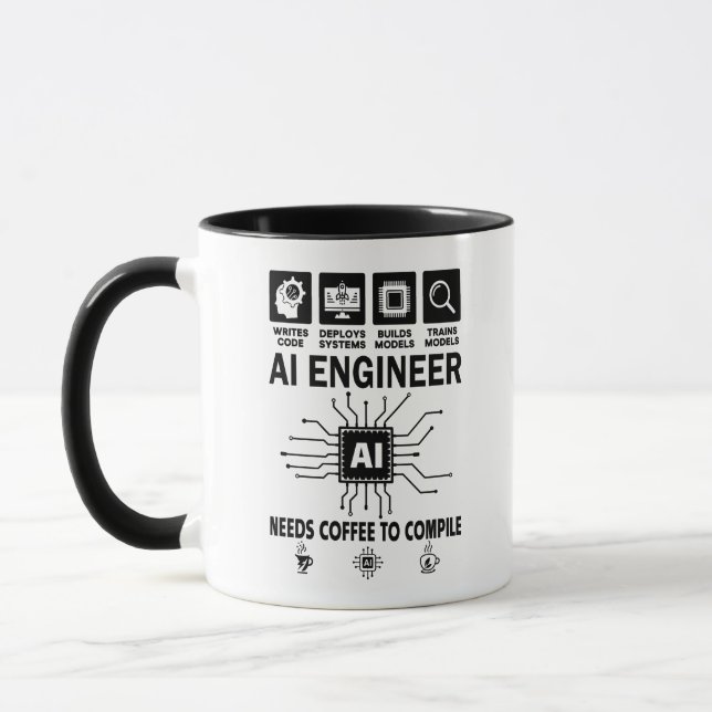 Rolig AI-ingenjör Älskar Behöver Kaffe För Att Kom Mugg (Vänster)