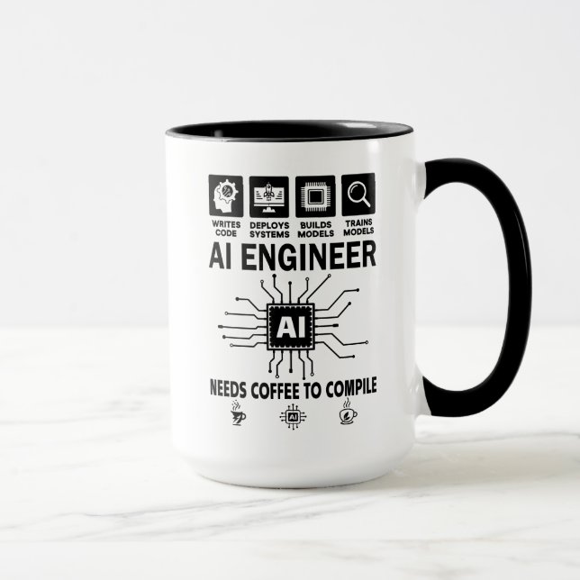 Rolig AI-ingenjör Älskar Behöver Kaffe För Att Kom Mugg (Höger)