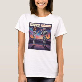 Rolig AI-romans Kvinna och manlig robot i rymden T Shirt