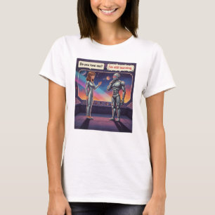 Rolig AI-romans Kvinna och manlig robot i rymden T Shirt