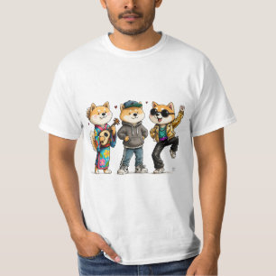Rolig Akita-Squad-tröja Söt hundtrio Cartoon T Shirt