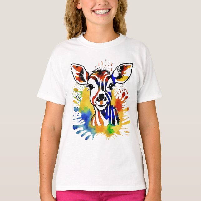 Rolig akvarell färgrik antilop t shirt (Framsida)