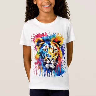 Rolig akvarell färgrik lejon t shirt