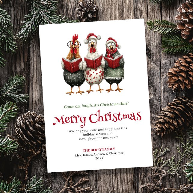 Rolig akvarell kycklingar jul gratulationskort julkort (Funny watercolor chickens Christmas greeting card

)