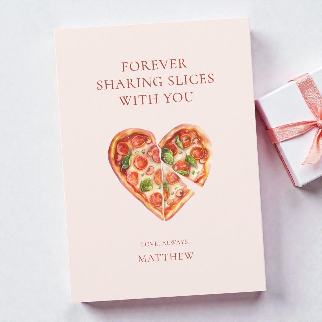 Rolig akvarell pizzaslice hjärta Alla hjärtans dag Julkort (Funny Watercolor Pizza Slice Heart Valentine's Day Holiday Card)