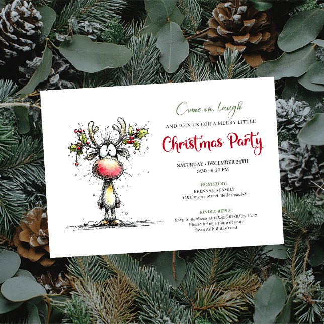 Rolig akvarell ren julfest inbjudan (Whimsical Reindeer Christmas Party Invite Design)