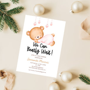 rolig akvarell rosa teddybjörn flicka baby shower inbjudningar