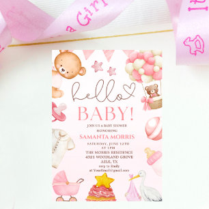rolig akvarell rosa teddybjörn flicka baby shower inbjudningar