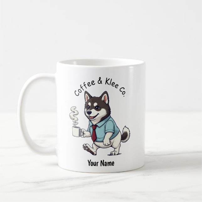 Rolig Alaskan Klee Kai  Affärsdress Kaffe Kaffemugg (Vänster)
