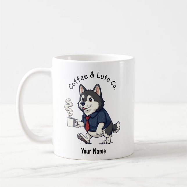 Rolig Alaskan Malamute Affärskostym Kaffe Kaffemugg (Vänster)