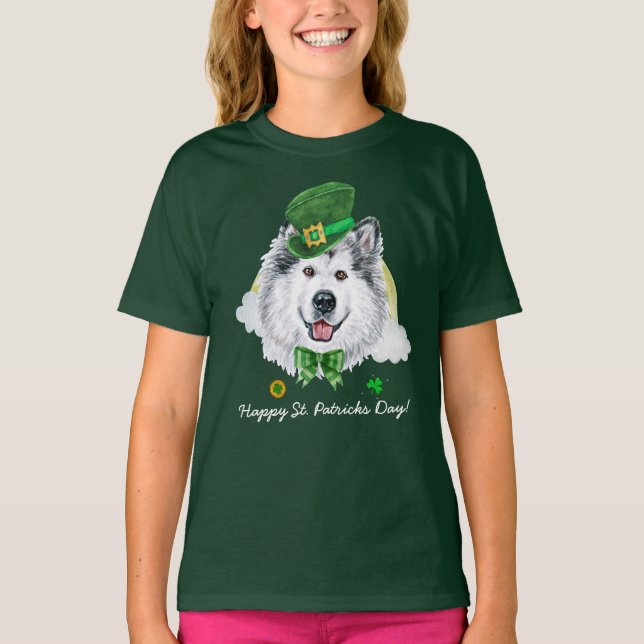 Rolig Alaskan Malamute Guld St. Patricks Day T Shirt (Framsida)