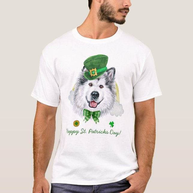 Rolig Alaskan Malamute Guld St. Patricks Day T Shirt (Framsida)