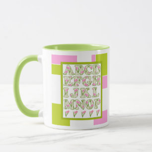 Rolig alfabet, blommig alfabet, alfabet mugg