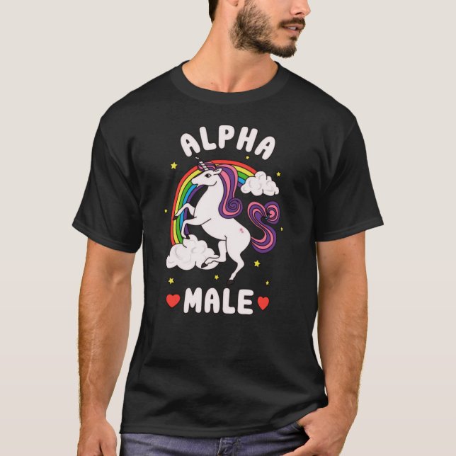 Rolig Alfahanenhörning Regnbåge rolig T Shirt (Framsida)