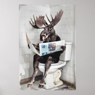 Rolig Älg Badrum Väggkonst, Älg på Toalett Poster