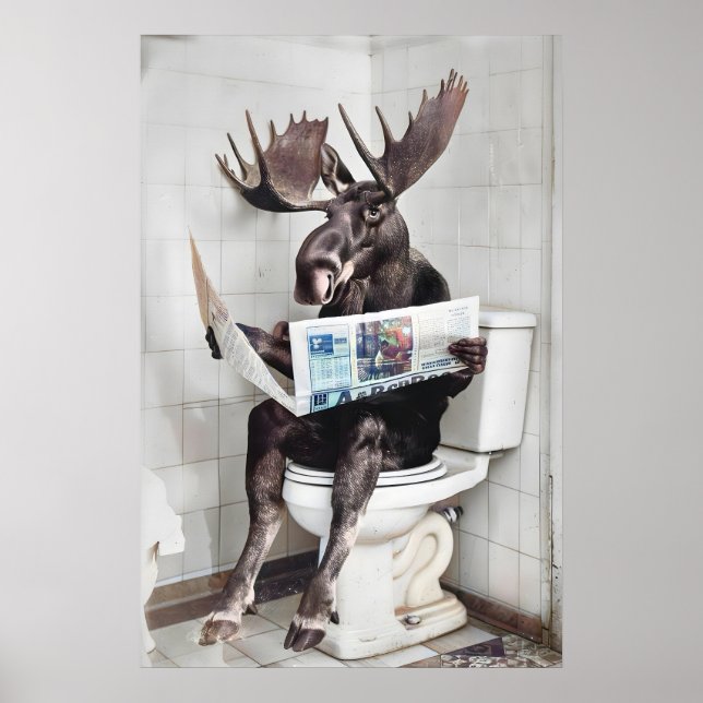 Rolig Älg Badrum Väggkonst, Älg på Toalett Poster (Framsidan)